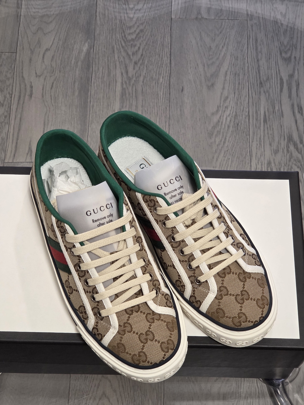 Gucci Brown GG Canvas Low-Top Sneaker with Green Trim